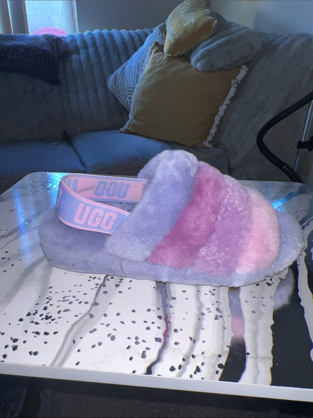 UGG Multicolor Pastel Fluff Slide - Lavender Pink Ombre